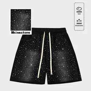 Men's High-Street Ditsy Shorts with a Distressed Gradient Print, Casual Loose Straight Fit and an Elastic Drawstring Waist