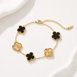 Clover 5 Leaf Adjustable Bracelet 18K Gold Plated No Tarnish / No fade