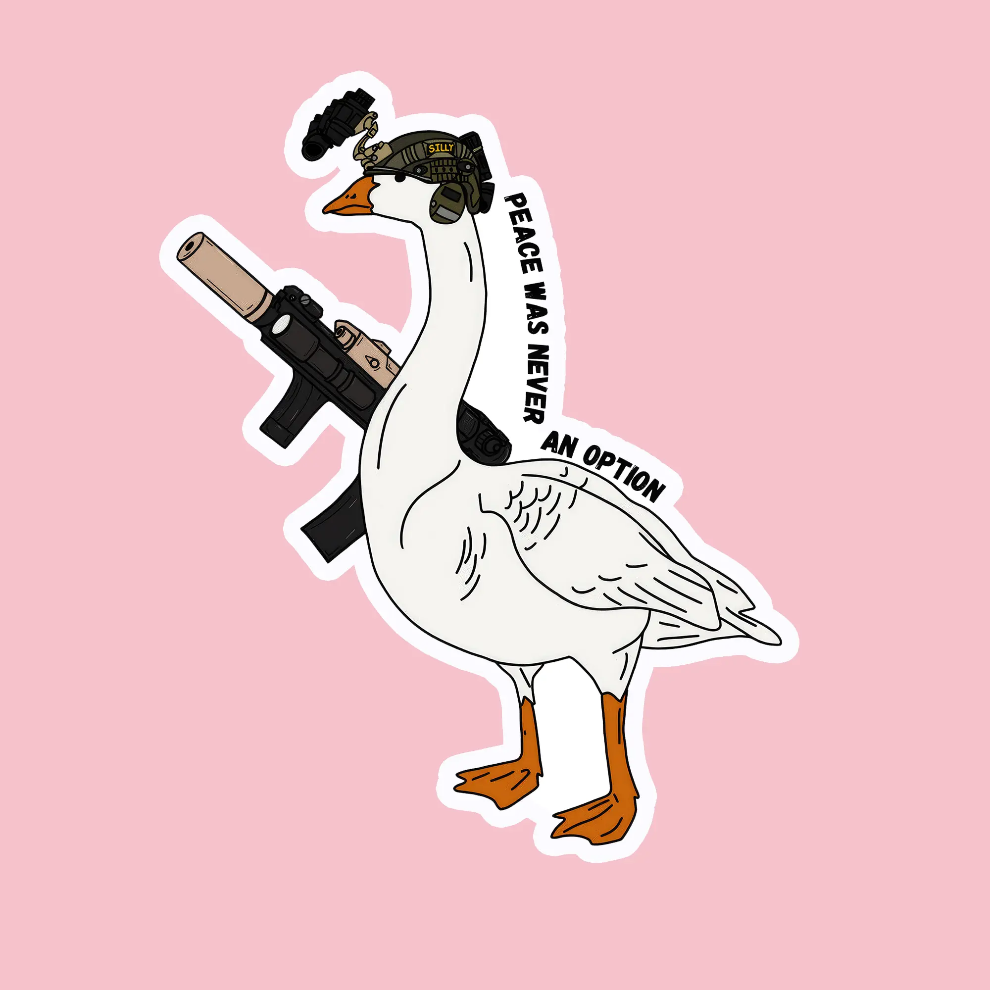 Tactical Goose Sticker - Peace Was Never an Option - Funny Military Duck Meme Sticker