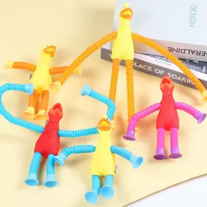 Screaming Chicken Stress Reliever Telescopic Chicken Toy Suction Cup Fidget Toy for Kids Boys Girls Shape Changing Tubes Toy