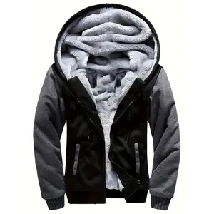 Men's Warm Fleece Hooded Jacket, Casual Color Block Jacket Coat For Fall Winter（gift）