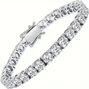 Carat Moissanite Tennis Bracelet , 925 Sterling Silver, Dazzling Round Cut Gemstones, Secure Clasp - Elegant Jewelry Gift for Women and Men, Ideal for  birthday