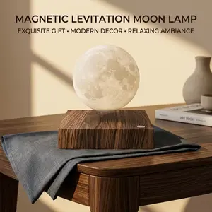 Levitating Self‑Rotating Moon Night Light with Wood Base, 3D Realistic Moon Lamp, Warm Ambience Decor for Living Space, Ideal Birthday & Festival Gift for Loved Ones