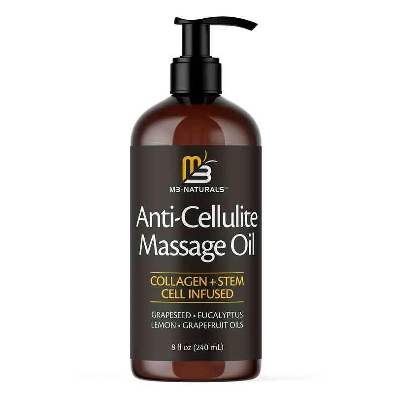 M3 Naturals Massage Oil 8oz | Helps Refine the Appearance of Cellulite, Collagen & Botanical Stem Cell Infused Body Oil, Hydrating & Soothing Skin Care