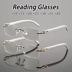 Men's Metal Square Frameless Reading Glasses, Rimless Eyeglasses, Vintage Simple Style, Fashionable Old Readers, Casual Luxury Eyewear, 2 Pairs