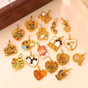 18K Gold Plated Stainless Steel Dog Pet Series Enamel Charms, Cute Cartoon DIY Pendant Accessories (Only Charms, No Chain/Bracelet Included) cuban link