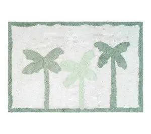 HomeRoots 32" Green And White Cotton Palm TreesBath Rug