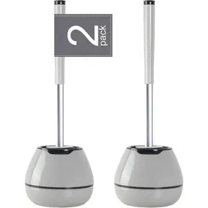 Toilet Brush and Holder Set 2 Pack,  Toilet Bowl Cleaner Brush, Toilet Scrubber Brush with Tweezers for Bathroom Cleaning, RV Accessories, House Organization -Haves - Gray