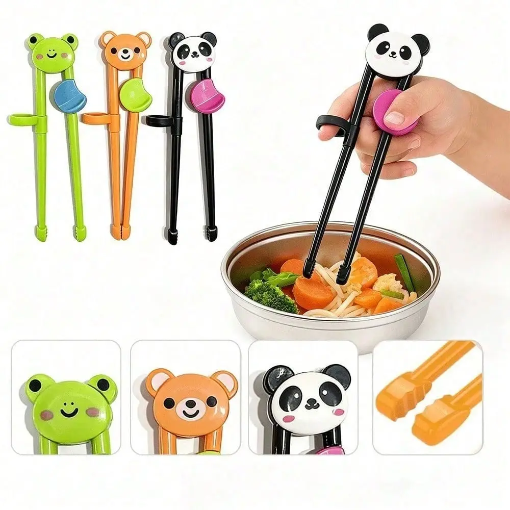 3-Pair Children's Training Chopsticks - Non-Slip Finger Positioning, Cartoon Animal Reusable Beginner Tableware for Camping, Picnic (Outdoor Mess Kit for Sports & Hiking)