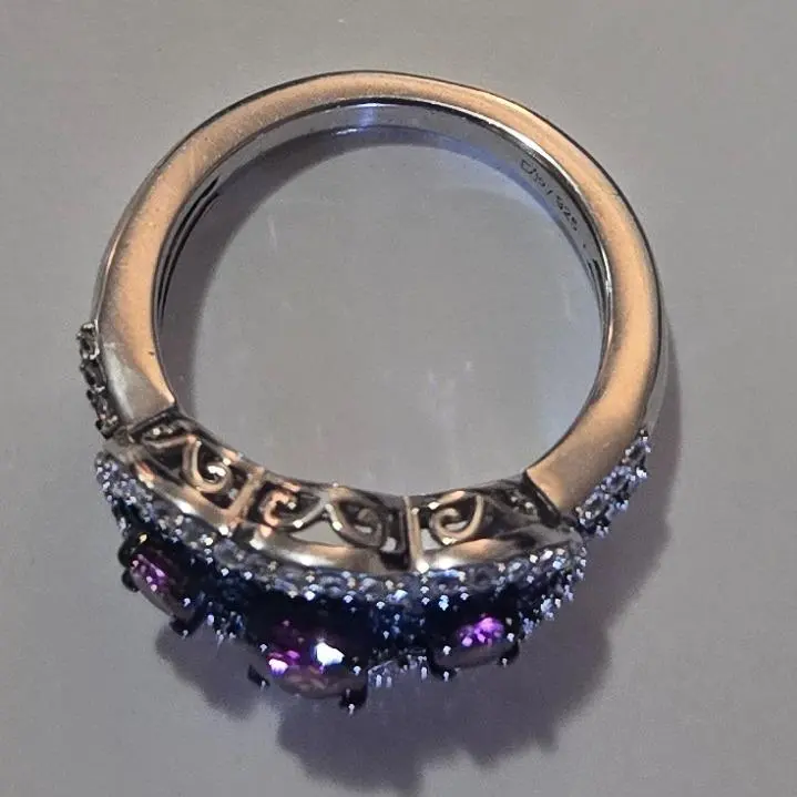 Rubellite & White Zircon Trilogy Ring 1.85ctw | Rhodium Over Sterling Silver | Size 5