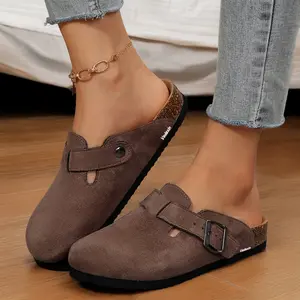 Womens Faux Leather Suede Slippers with Excellent Adjustable Retro Metal Buckle Sleek Design for Various Occasions Springfresh Shoe Walking Shoes Summer Vibes