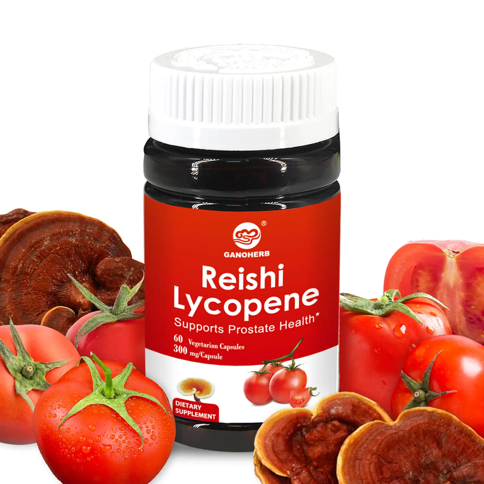 GANOHERB Natural Ganoderma Lucidum & Lycopene Herbal Dietary Supplement Capsules - Antioxidants, Immunity Vitamins Supplements, Prostate Support, No Additives, 60 Capsules (30-Day Supply), Antioxidants Vitamins Supplements