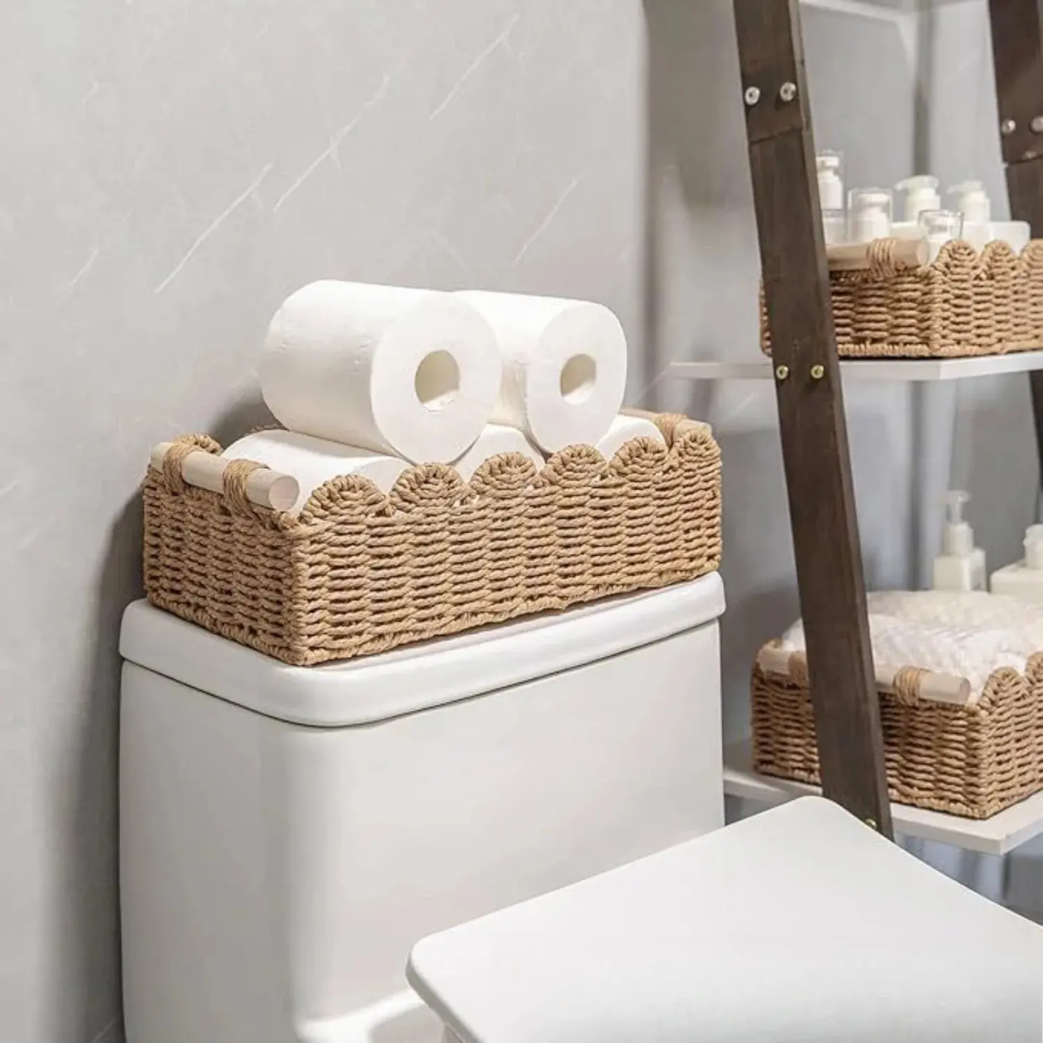 Handwoven Wicker Storage Basket, Large Capacity Home Desktop Organizer, Home Organizers, Organizing Baskets, Snacks Toys Bathroom Cosmetic Holder, Durable Handmade Design