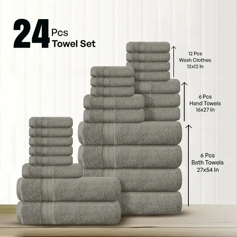 Hurbane Home Ultimate 24-Piece Luxury 100% Cotton Bath Towel Set Plush Thick Quick-Drying Bathroom Essentials Bundle Includes Bath Towels Hand Towels and Washcloths sohochic