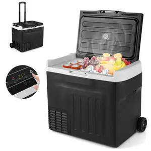 COSTWAY Portable Car Refrigerator, 23/32/42-quart Car Fridge with Adjustable Range -4℉~68℉, 12/24V DC 100-240V AC Electric Cooler Freezer with Divider for Camping, RV, Travel, Fishing, Home, Black