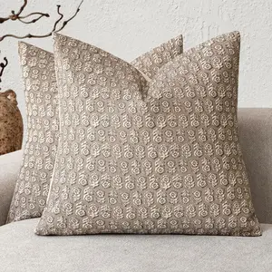 Set of 2 Decorative Vintage Floral Print Throw Pillow Covers Neutral Farmhouse Cushion Covers Boho Home for Sofa Chair Couch Bedroom Living Room,18*18 Inch,Tan Taupe