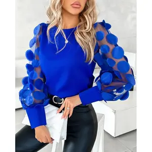 Fashionable Lace Floral Blouse for Women 2024 Long Sleeve Elegant O-Neck Loose Shirt Casual Shirt Spring Summer Women's Top
