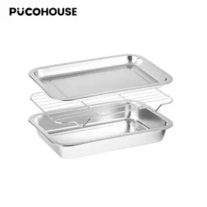 3-Piece Stainless Steel Baking Sheet with Rack, Thickened Stackable Baking Pan, Oven Safe, Multi-Purpose Kitchen Baking Tool, Dishwasher Safe Bakeware