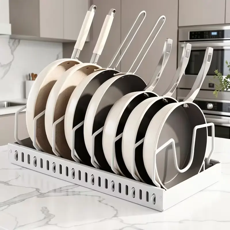 1/2pcs Pull-Out Pot And Pan Storage Box For Cabinets, Kitchen Sliding Lid Rack And Pan Holder, Cabinet Sliding Storage Box For Storing Lids, Baking Tools, And Plates, 8/16 Adjustable Dividers, Kitchen Decor And Accessories.