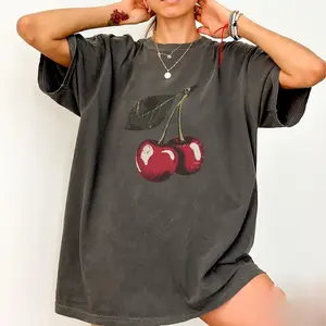Vintage Cherry Tshirt, Fruit tshirt, Summer Shirt, Food lover gift, Cherry Lover Gift, Retro Cherries Top Womenswear Casual Crewneck