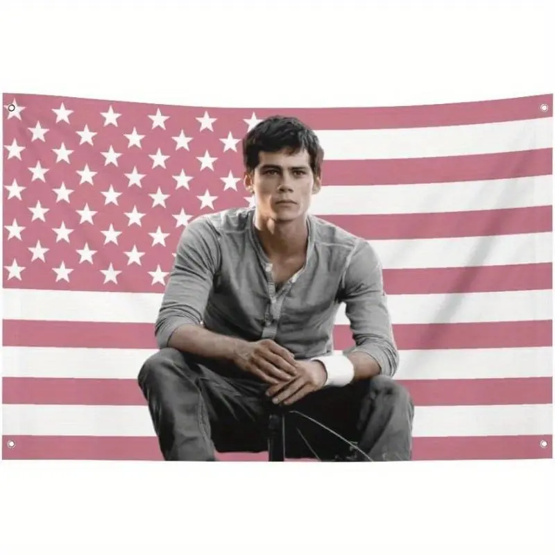 funny tapestry 60in x 40in   1 Funny Dylan USA O'Brien Pink Flag 3x5ft Patriotic Poster Item - Durable fabric , yard decorations no electricity required - unique gift idea, American flag decoration poster home decor banner wall art bedroom