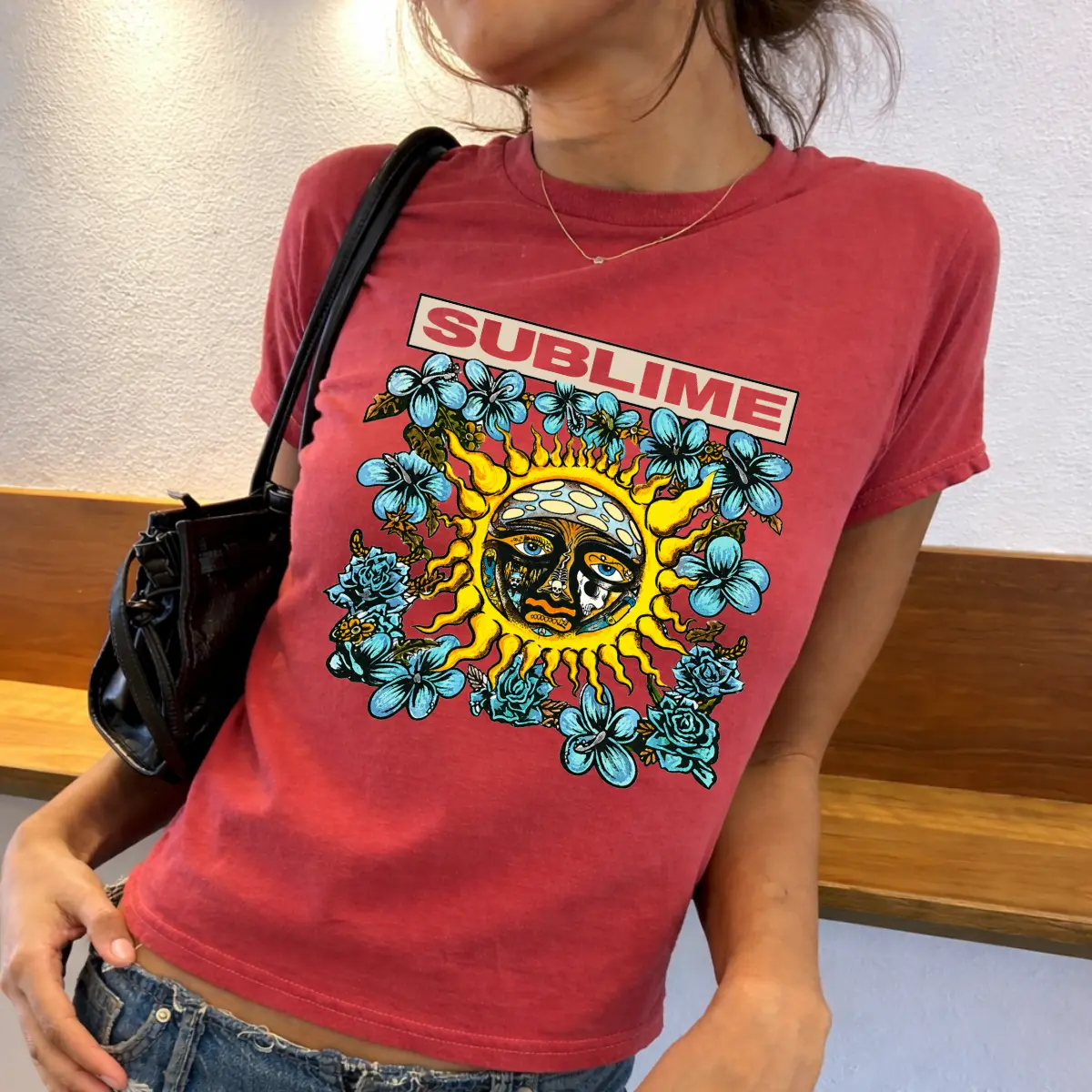 Sublime Sun Freedom Baby Tee, Retro Sun Graphic Shirt, Y2K Aesthetic Top, Soft Cotton Casual Tee, Summer Streetwear