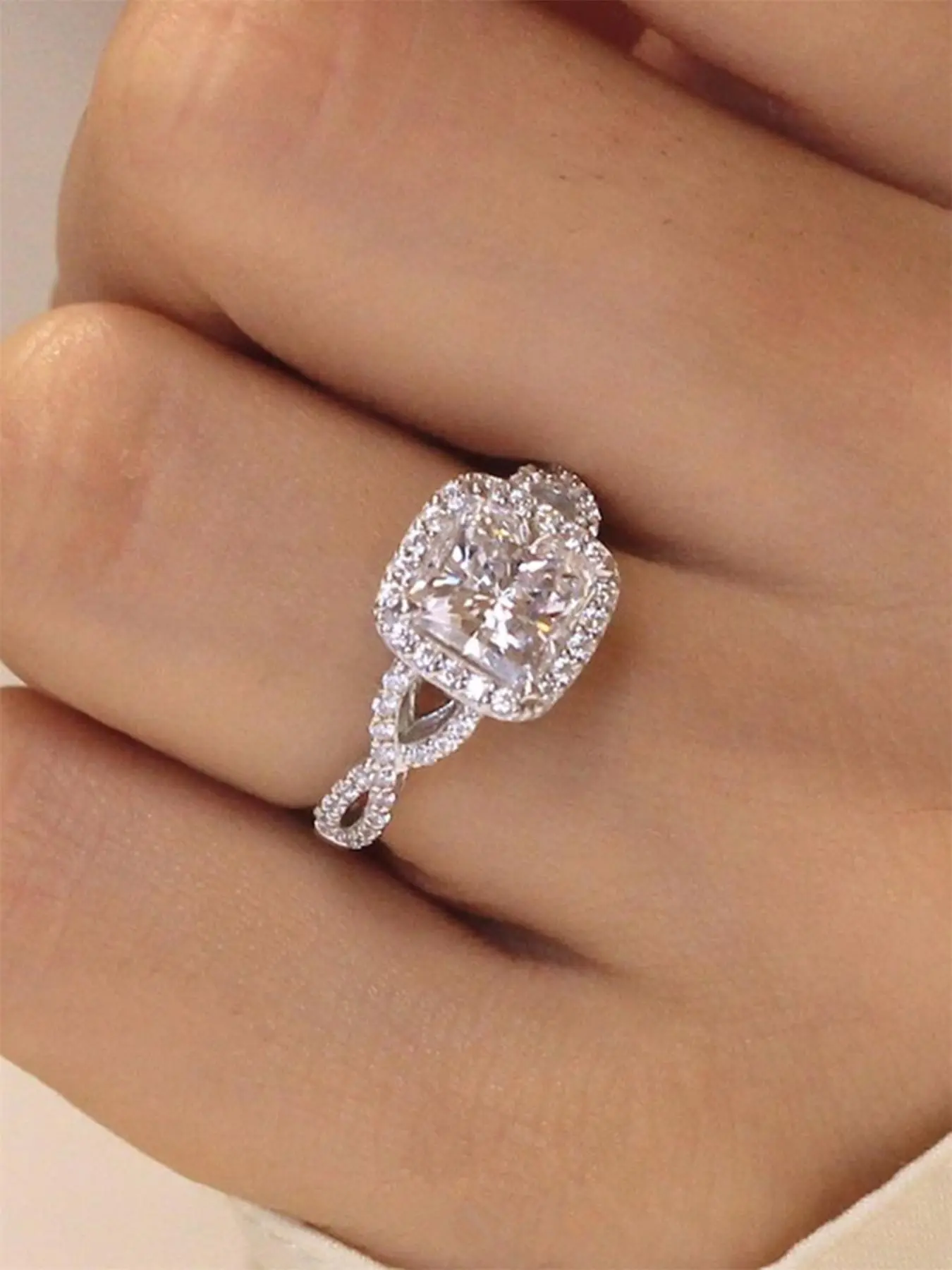 Elegant Rhinestone Decorated Promise Ring for Girlfriend, Wedding Promise Rings, Fashion Engagement Ring for Wedding, Daily Clothing Decor, Trendy Exquisite for Anniversary Party Jewelry Gift