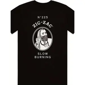 Unisex Zig-Zag Slow Burning Graphic T-Shirt, 100% Cotton, Casual Crew Neck Tee, Regular Fit, with Slight Stretch, for Men and Women, All-Season Knit Fabric