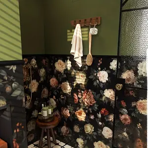 1 Roll 17.3 x 118 Inches Vintage Black Rose Self-Adhesive Wallpaper, Cream Blush Peach Floral Pattern, Removable Washable Seamless Decor Sticker, for Living Room Bedroom Bathroom Renovation, Elegant Shabby Chic College Dorm Room Home Decor, Peel and Stick