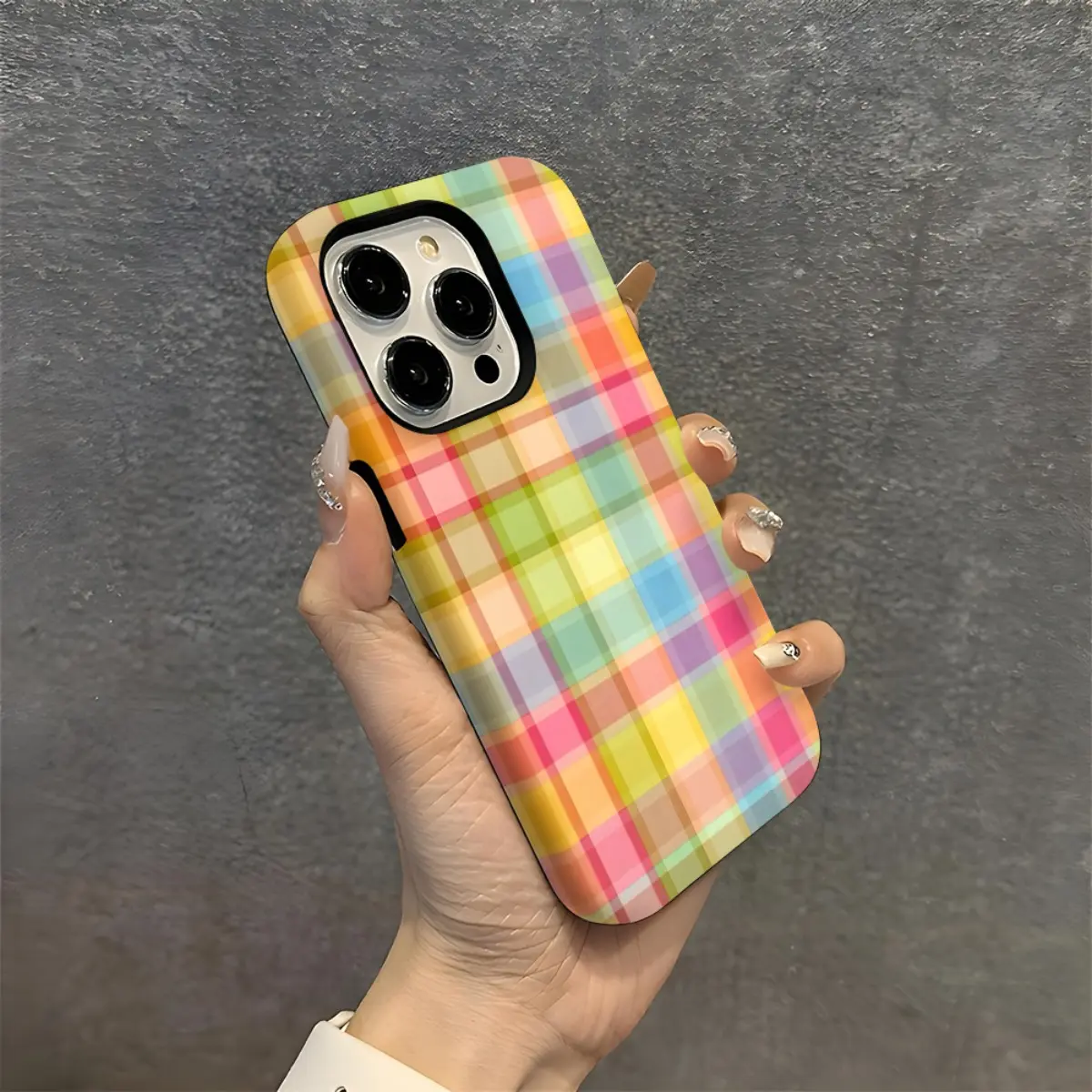 A vibrant checkered design creates a stylish and aesthetically pleasing dual-layer protective case. This durable 2-in-1 case is compatible with iPhone 17/16/15/14/13/12/11 Pro Max/Plus/Pro and Samsung Galaxy S25/S24/S23 Ultra series.
