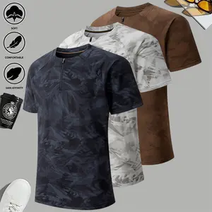 Men's Camo Quarter Zip Polo Shirts | Y2K Streetwear Casual Tops