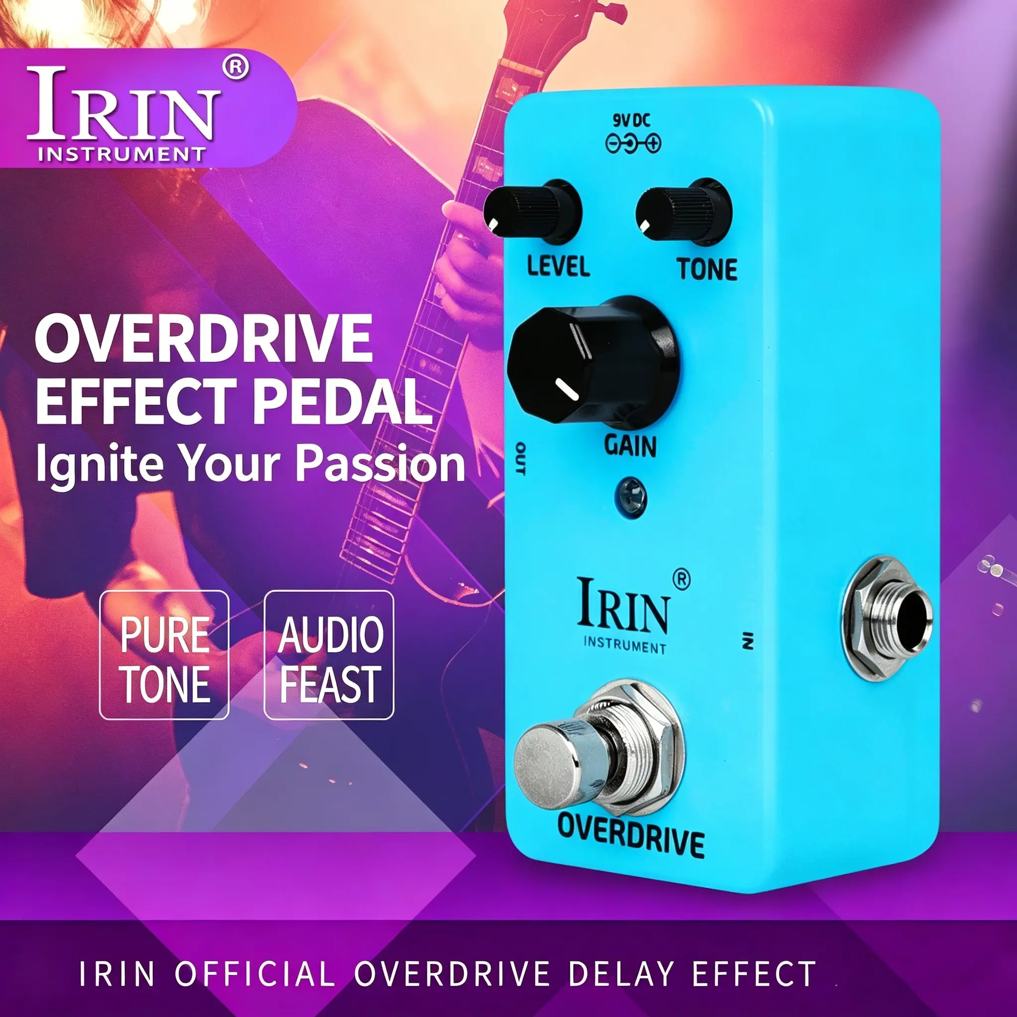 Irin Xg-4 Mini Electric Guitar Overdrive Effect Pedal, Direct Through Unaffected Sound, Easy-To-Use Knobs, Ideal for Students and Enthusiasts
