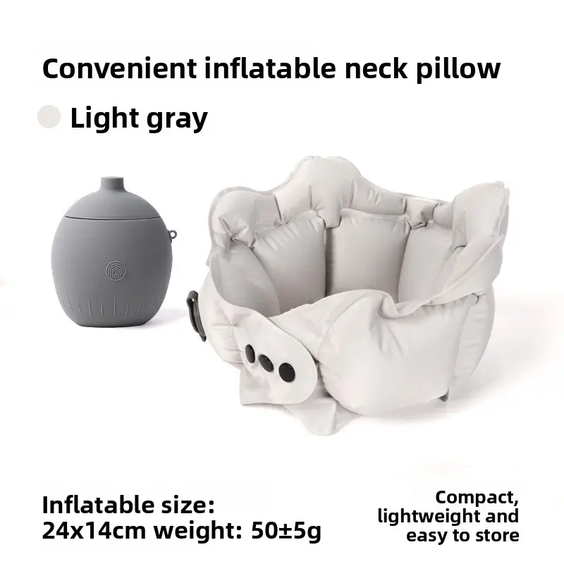 Gray U-shaped pillow + storage inflatable bottle
