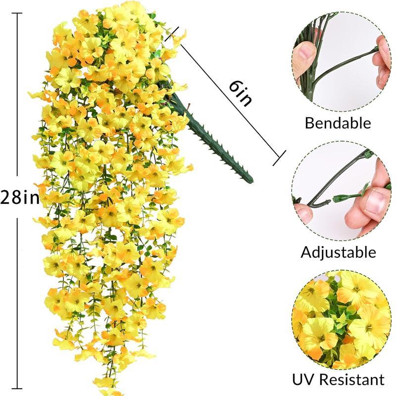 Outdoor simulation violet flowers, 2/4-piece set of UV-resistant fake hanging plants, silk long hanging vines for spring outdoor potted plants, porch and garden decor, suitable for Mother's Day, Thanksgiving, Christmas, wedding decorations and more.