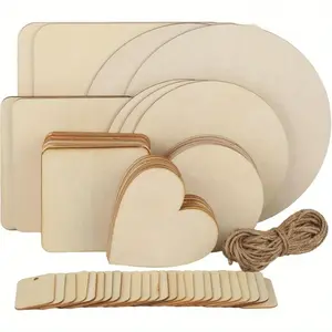 [Summervibes] 65 Pcs Untreated Wooden Board for Crafts,Round Square Heart-Shaped Wooden Discs Blanks Pyrography Painting Writing Staining Wooden Plate Set for DIY Crafts,Party Decor,Christmas Gifts,Hand Tools Kits