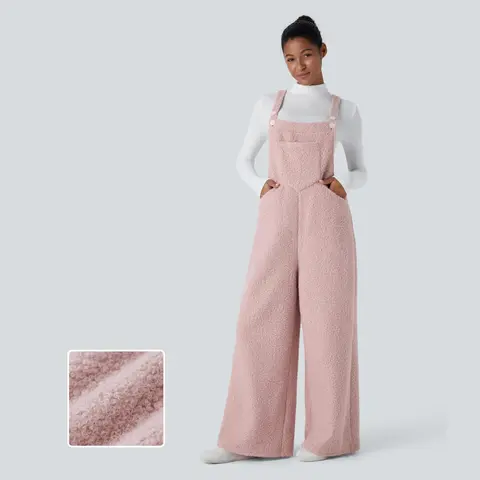 Halara Adjustable Strap Button Multiple Pockets Casual Teddy Overalls