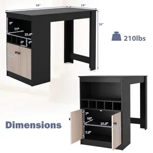 COSTWAY - 48 Inch Bar Table with Storage Cabinet and Wine Rack-Black