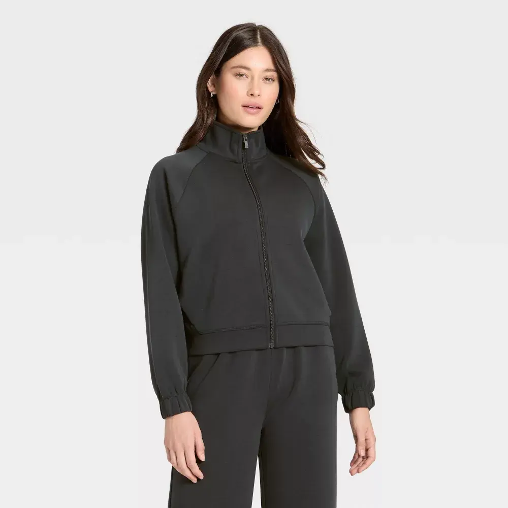 Women's Lightweight Solid Full-Zip Hooded Jacket - All In Motion, Polyester-Spandex Fabric, Zipper Closure, Hip-Flattering Fit, Everyday Wear Top