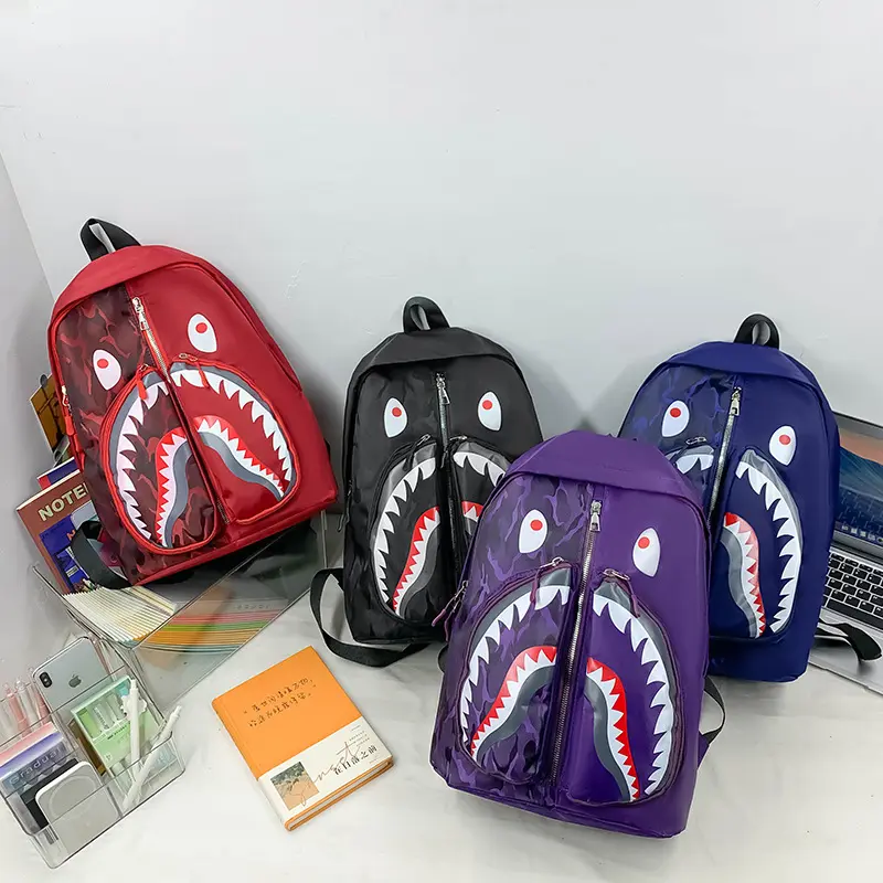 Small crowd funny ugly cute shark backpack trendy cool student backpack leisure new men's and women's travel backpack