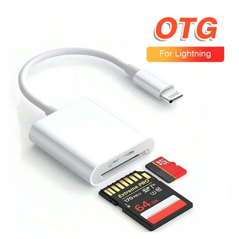 Dual Slot SD/TF Card Reader Adapter, Camera Viewer SD Card Adapter, Universal Portable Plug-and-Play Type-C/Lightning Interface, Memory Card Reader