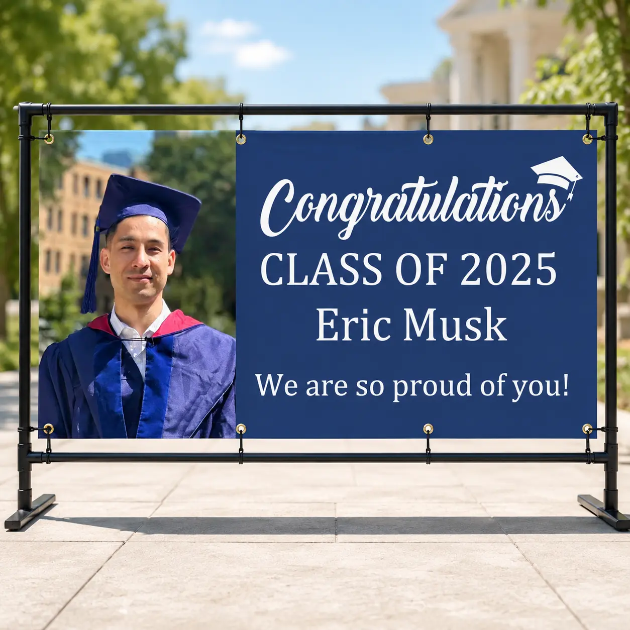 Customized Graduation Banner - premium canvas banner, Great price for your big day! beer flag Lightweight Photo Navy Blue