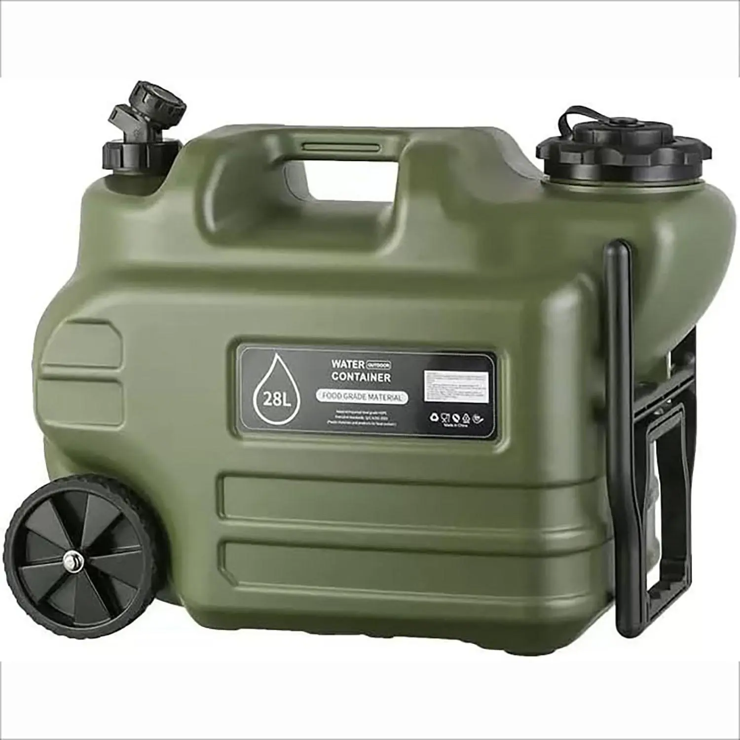28L (7.4Gallon) Rectangular Food-Grade BPA-Free PE Portable Water Storage Tank with Wheels, Leakproof Spigot, Retractable Pull Handle, RV Hookup, On-Demand Flow, Functional Roll, Universal Fitting, UV-Resistant for Camping, Overland Travel, Backyard BBQs