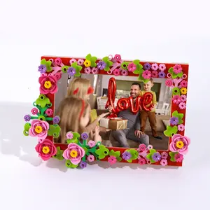 Pink Floral DIY Building Block Photo Frame, 4x6 Inch Tabletop Display, Rectangular Frame, Decorative Build It Yourself Picture Frame with, Peach Blossoms & Leaves, No-Electricity Handmade Craft for Valentine's Day, Mother's Day, Easter & Summer Gifts