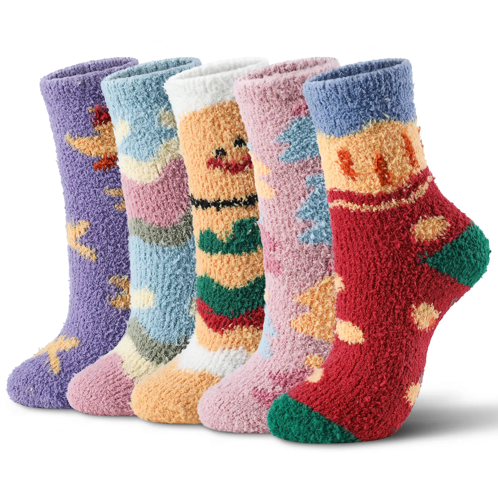 Men's 5 Pairs Thick Christmas Socks, Warm Fuzzy Cartoon Pattern Calf High Holiday Socks for Fall Winter, Menswear, Fuzzy Socks