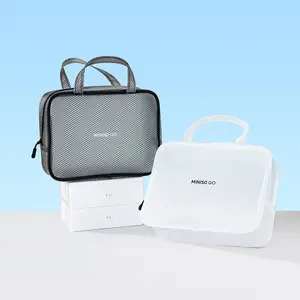 MINISO multifunctional storage bag/cosmetic bag, handheld portable travel toiletry bag, square waterproof mesh design for swimming—simple and minimalist