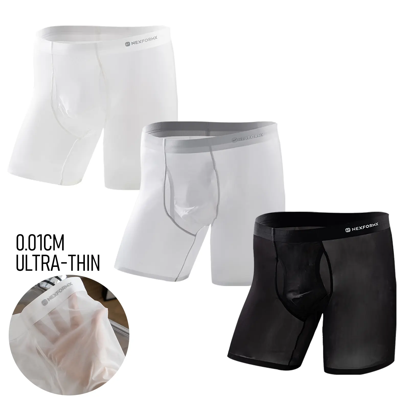 NEXFORMX Men's 3 Pack Extended Length Cooling Boxer Briefs Convenient Fly Design Sillky Soft Breathable Underwear Moisture Wicking Summer Gift Choice