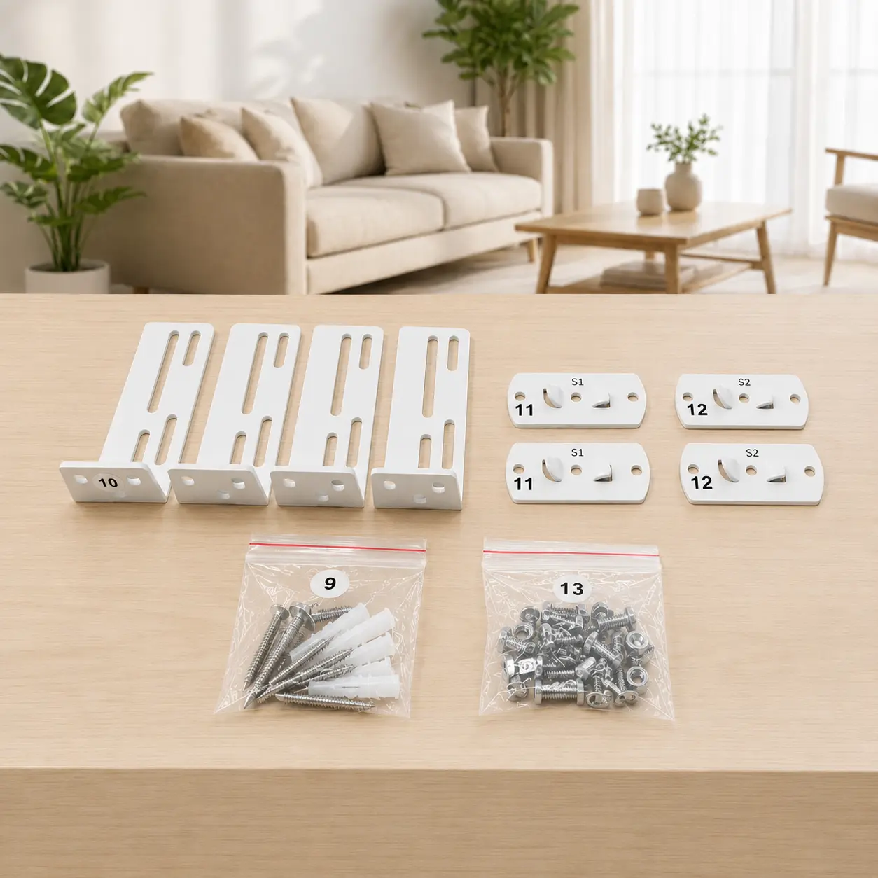 M Size Hardware Kit: L-Shaped Hex Key ×1, Ceiling Mount Brackets ×4, Wall Mount Brackets ×4, Expansion Bolts & Screw Set-Remac M1 Smart Curtain Track Accesories