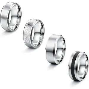 FLORIDECO Men's 4-Pcs Stainless Steel Matte-Polished Silver Vintage Fidget Twist Bottle Opener Rings (Sizes N1/2-Z1/2) for Daily Wear & Special Occasions