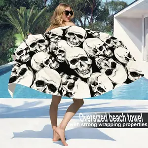 Skull Print Beach Towel, Ultra-Fiber Quick-Dry Sand-Resistant Large Bath Sheet, Soft Absorbent Swim Towel, Ideal for Halloween, Summer Vacation, Pool, Beach, Festivals, Travel, Gift
