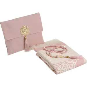 Muslim Prayer Rug with Tasbih and Portable Bag, Muslim  for Women Men, Mubarak Islamic Box, Soft Mat Islam Gifts Set, Turkish Sajadah for Ramadan, Eid, Hajj, Travel, Pray ( Pink)